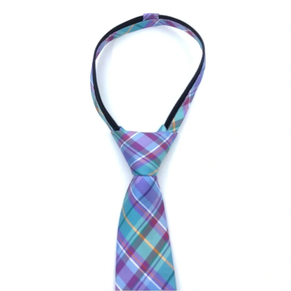 Nordstrom Kids Easy Adjustable Blue Purple Green Plaid Zip Up Silk Tie